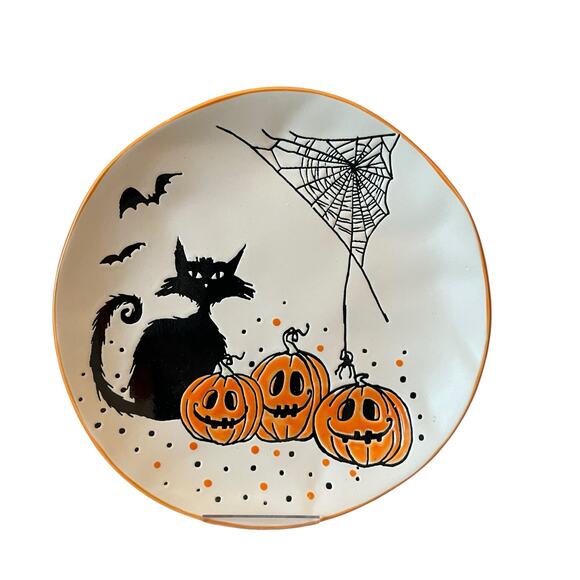 ELI & ANA Halloween Salad Plates 8in Black Cat Bats Pumpkins Set of 2 New - Picture 1 of 11